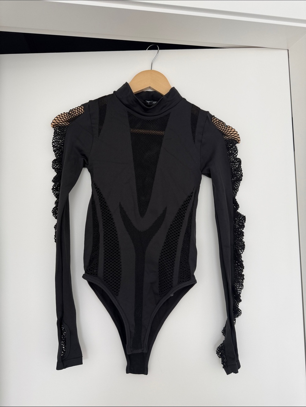 Zara Black Mesh-Detail Long Sleeve Kids Bodysuit
